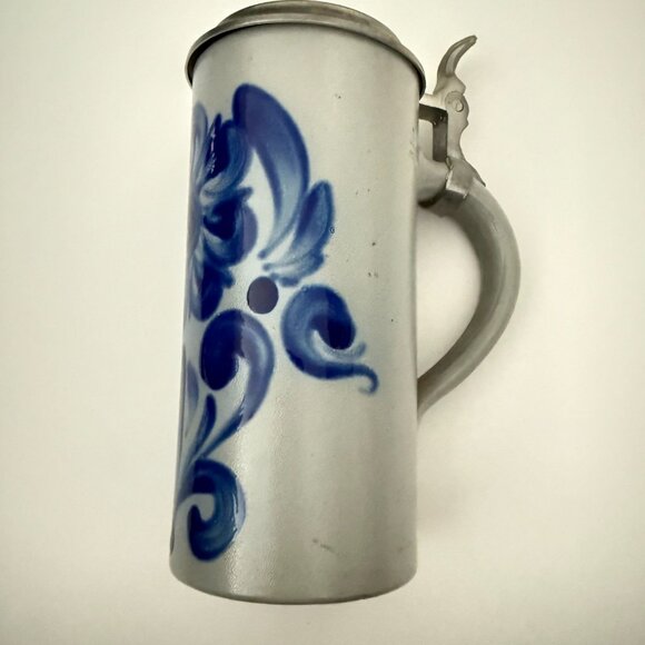 Rastal Salt Glaze Beer Stein with Floral Design and Pewter Lid - Picture 2 of 8